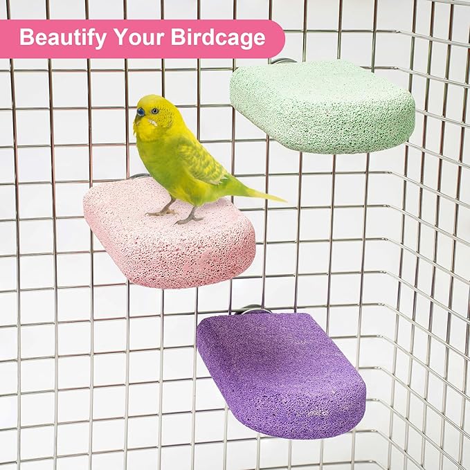 Bird Beak Grinding Stone, 3PCS Parrots Perch, Multiple Colors Platform, Nails Beak Trimmer for Bird Cage Accessories for Parrots Budgie Cockatiel Conure Lovebird Finch