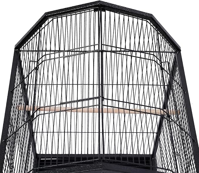 Rolling Bird Cage, Large Wrought Iron Cage with Stand, Play Open Top, Feeding Cups for Parakeet Cockatiel Quaker Sun Conure Finch Budgie Lovebird Canary Small Medium Parrot Cage Birdcage