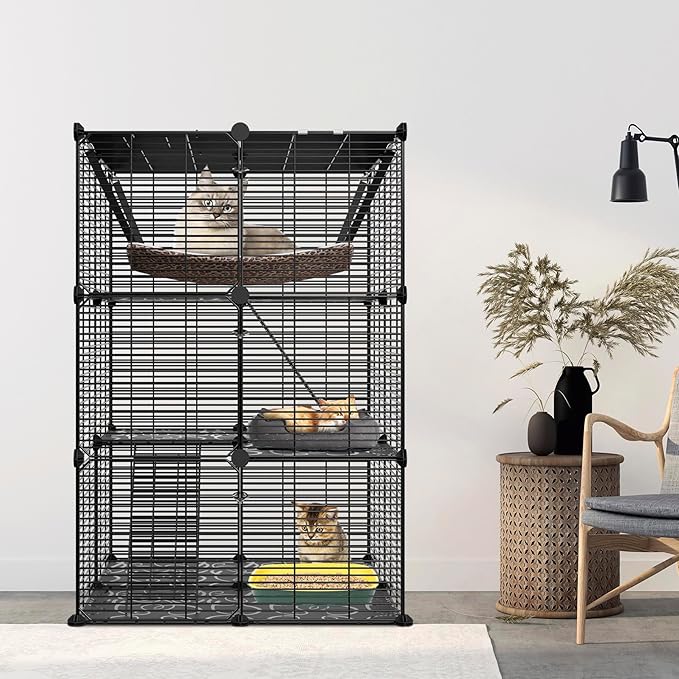 ZENY Cat Cage Indoor Cat Enclosures DIY Cat Playpen Detachable Metal Wire Kennels with Extra Large Hammock for 1-2 Cats, Ferret, Chinchilla, Rabbit or Small Animals