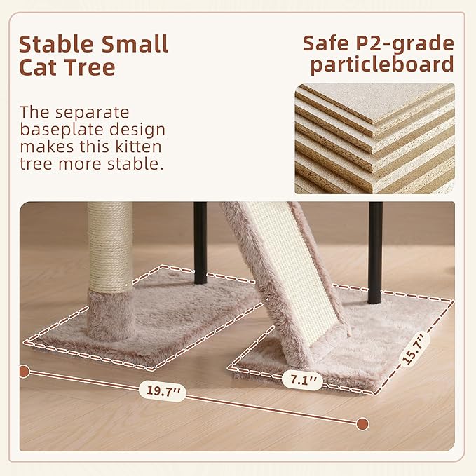 Cat Tree for Indoor Cats, Cat Tower with Scratching Post for Small Cats and Kittens, Cat House with Removable Top Platform and Fluffy Balls, Hanging Cat Basket, Mushroom GCT006SMU