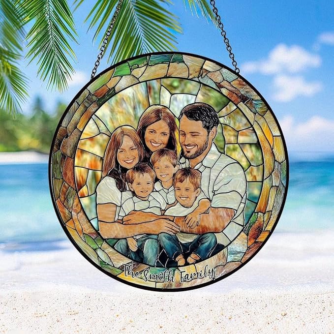 Custom Family Portrait Glass Catcher, Custom Portrait Stained Glass Catcher for Window Hanging, Gift for Dad, Personalized Family Portraits Stained Glasss Catchers, Memorial Gifts /15