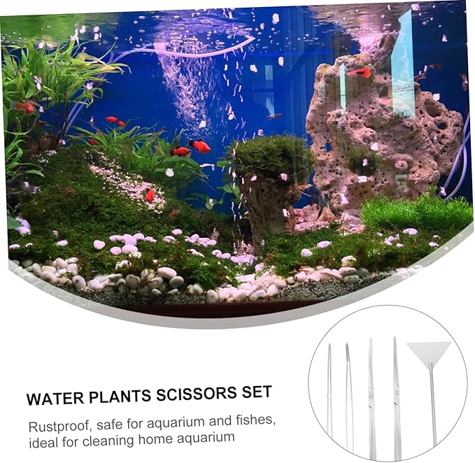 BESPORTBLE 5pcs Aquarium Cleaning Tool Set Includes Scissors Tweezer Spatula for Water Plant Maintenance and Fish Tank Care
