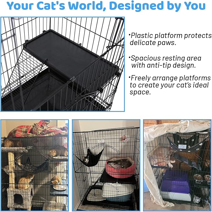 Homey Pet 51 Inch Cat Cages Indoor, 3-Tier Cat Crates for Indoor Cats, Collapsible Metal Wire Large Cat Kennel Big Multi-Level Kitten Crate with Wide Side Door, Plastic Platform, Ramp, 360° Wheel