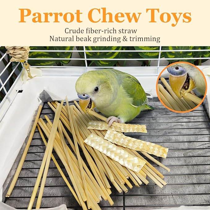Hamiledyi Natural Bird Toys Foraging Parrot Shredding Toys Wheat Straw Chewing Toy for Cockatiel Lovebird Parakeet Budgie Small-Medium Birds (100 Pieces)