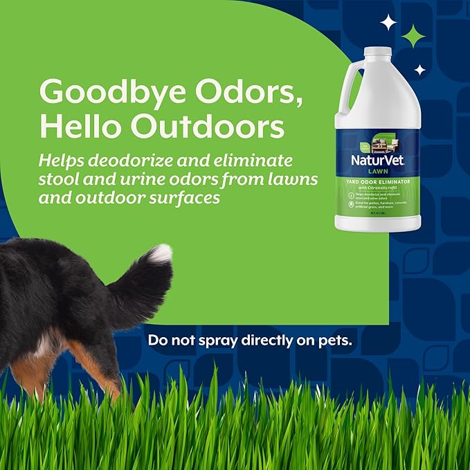 NaturVet – Yard Odor Eliminator Plus Citronella Spray – Eliminate Stool and Urine Odors from Lawn and Yard – Designed for Use on Grass, Patios, Gravel, Concrete & More – 64oz Refill (No Hose Nozzle)
