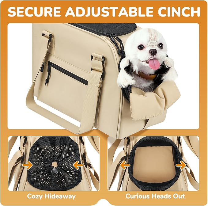 Upgraded Dog Purse Carrier for Small Dogs, Versatile Pet Bag with a Big Pocket, Breathable Mesh & Comfortable Strap, Pet Purse Carrier for Regular Outings, Travel, and Vet Visits (up to 9lbs)