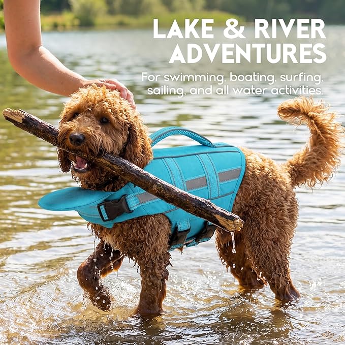 ASENKU Removable Front Float Dog Life Jacket, High Buoyancy Dog Life Vest with Reflective Strips & Rescue Handle for Swimming & Boating, Adjustable Life Jacket for Dogs(Blue L)