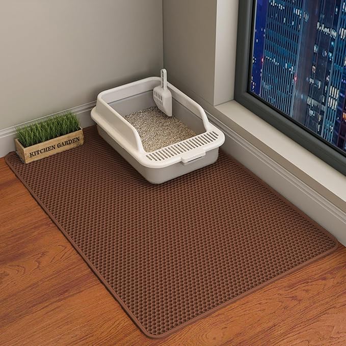 HCY&WLD Cat Litter Mat, Honeycomb Double Layer Cat Litter Trapping Mat, Waterproof Urine Proof Non-Slip, Scatter Control, Less Waste, Easier to Clean (Brown, 35" X 24")