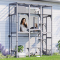 Cat Catio, Large Catio Outdoor Cat Enclosure, Window Enclosure with Waterproof Roof, Multi-Level Platforms, Cozy Sleeping Box & Fun Bridges, Spacious Outdoor Cage for Multiple Indoor Cats,100"