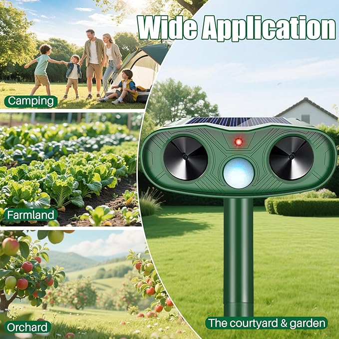 2025 Solar Ultrasonic Animal Repellent Sonic Fortress Pro Raccoon Repellent Cat Repeller Deer Deterrent with Motion Sensor to Keep Squirrel Rabbit Dog Skunk Out of Garden Yard(4Pack)