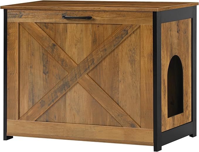 Dwanton Cat Litter Box Furniture Hidden, Cat Litter Box Enclosure, Reversible Entrance Can Be on Left or Right Side, Indoor Cabinet, Wooden Washroom, End Table, Nightstand, Warm Brown, 27.6" L