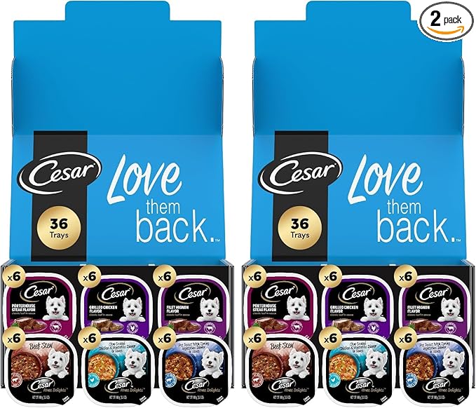 Cesar Home Delights & Classic Loaf in Sauce,Adult Wet Dog Food,Variety Pack,Wet Food for Dogs,3.5 oz Tray,36 Count (Pack of 2)