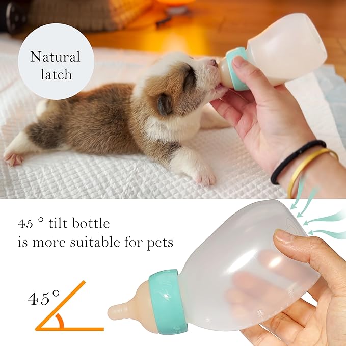 Puppy Feeder Bottle, Silicone Feeding Nipple and Syringes for All Breed of Puppies and Other Animals Dongdong pet