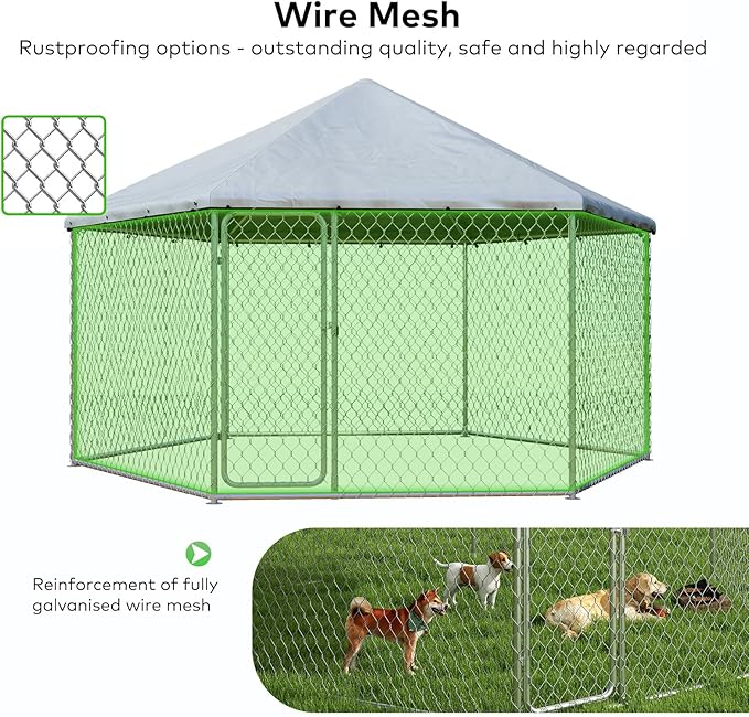12.5x12.5 FT Large Outdoor Dog Kennel Outside with Heavy-Duty Steel Frame, Waterproof UV-Resistant Cover, Secure Lock, and Hexagonal Wire Fence