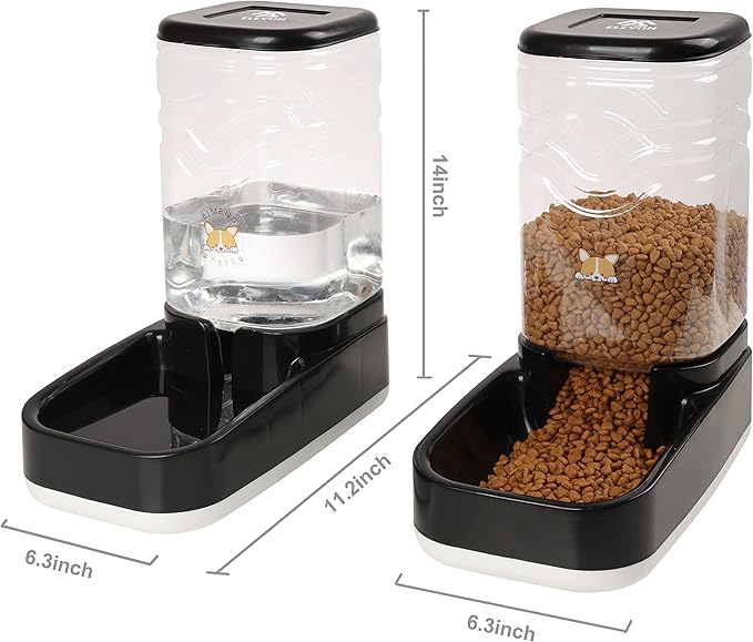 Elevon Automatic Cat Feeder, Gravity Food and Water Dispenser Bowl Set for Small Medium Dogs Animals, Pet Feeder Dispenser Storage Food, 3.8L Large Capacity, Black