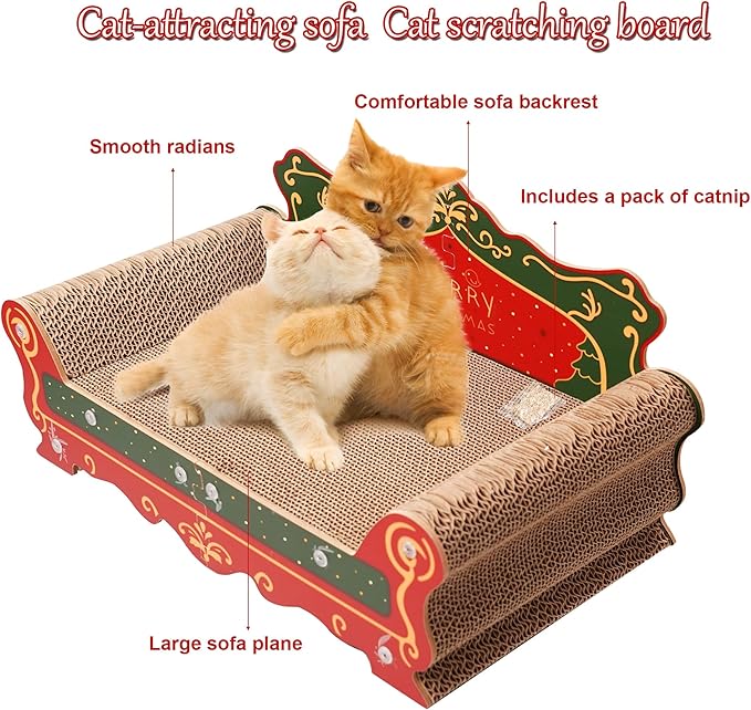 Scratching Sofa, Couch Shaped Thick Scratching Cardboard, Lounge Bed for Indoor Rest&Play, Sofa Scratcher Pad (Red, 23" L X 12.2" W X 10.7" H)