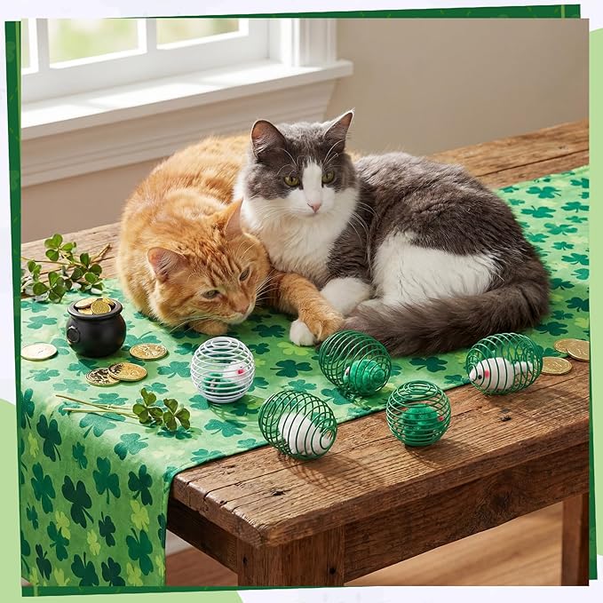 Jecery 5 Pcs Cat Spring Balls Toys Stretchable Rolling Balls Colorful Playful Coils Interactive Action Toy Caged Rats for Kitten Pet Supplies (Mouse,Green)