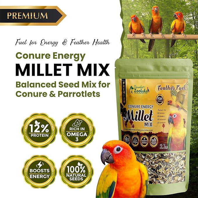 Danodia's Zoolulu Premium Conure Energy Millet Mix (450g/1 lbs) | Bird Food Blend for Conures, Quakers, Cockatiels & Lovebirds | Daily Healthy Nutrition