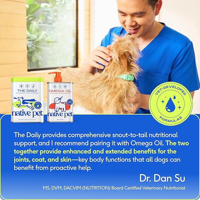 Native Pet Dog Vitamins & Supplements - 11-in-1 Vitamin Powder for Dog Food Topper (60 Scoops) & Omega 3 Fish Oil for Dogs & Cats - Promotes Healthy Skin, Shiny Coat, & Strong Joints (8 Oz)