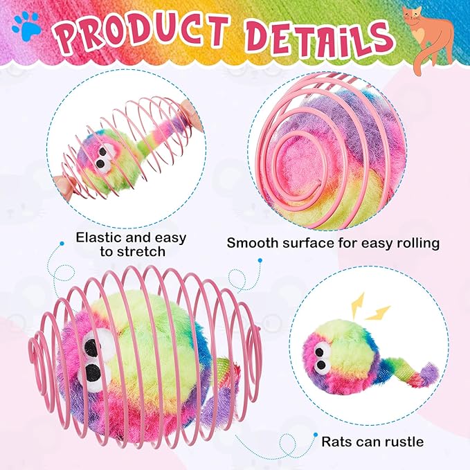 Jecery 5 Pcs Cat Spring Balls Toys Stretchable Rolling Balls Colorful Playful Coils Interactive Action Toy Caged Rats for Kitten Pet Supplies (Monster,Rainbow Color)