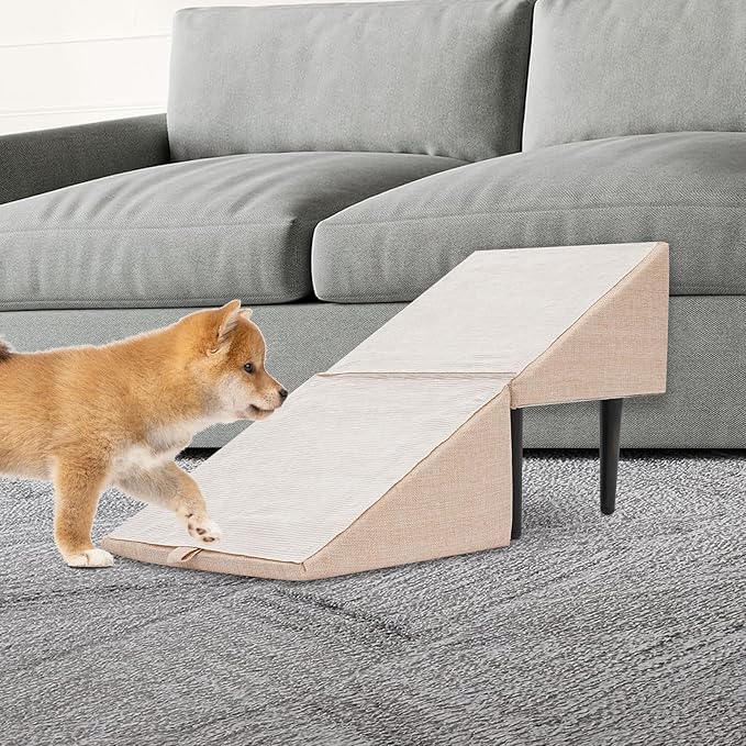 Split Ottoman Dog Ramp, 2-in-1 Foldable Lightweight Folding Pet Ramps Stairs, Dogs Ramp for Bed and Couch, for Small Animal, Small and Large Dog, Elderly Pet (Beige, 11.8 * 11.8 * 7.8in)