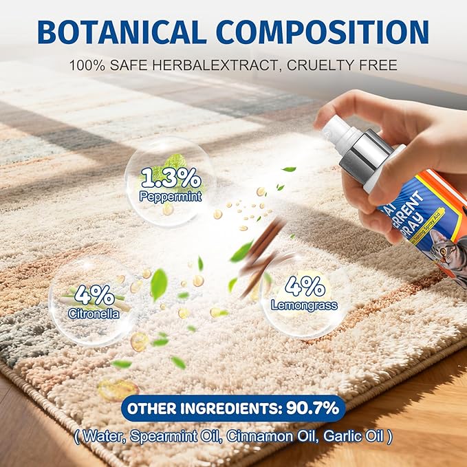Cat Deterrent Spray - Safe Indoor & Outdoor Deterrent for Furniture Protection, Effective Training Aid with Natural Ingredients（75ml） A1