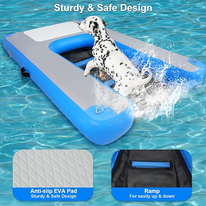 Inflatable Dog Water Ramps, Float Floating Ramps for Dog Water Ladder Steps Ramp for Pools Boats Docks Swimming Pets Water Bed with Non-Slip Pad