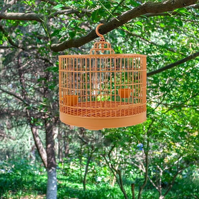 Milisten Hanging Parrot Bird Cage Small Round Plastic Birdcage with Feeder and Hook for Parakeets Finches Cockatiels 14.17In Bird House Carrier