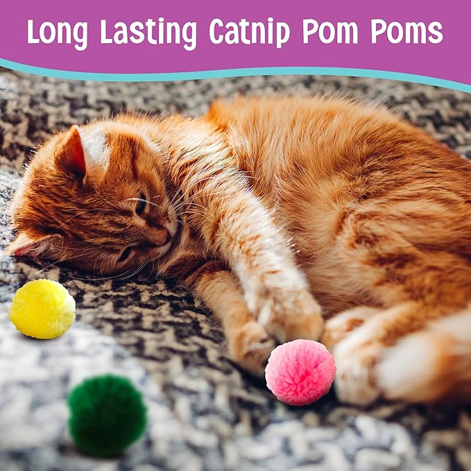 SPOT Wool Pom Poms Cat Toy - Interactive Wool Balls Cat Toy with Catnip for Cats and Kittens to Bite, Swat and Chase - 1.5 inch, 4 pcs (Pack of 2)