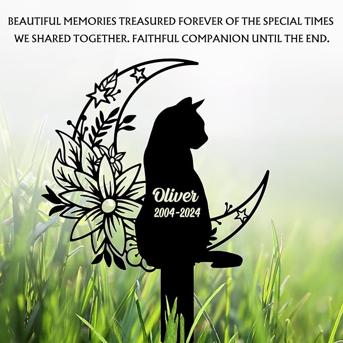 Pet Grave Markers Cat, Custom Pet Memorial Headstone with Name & Dates, Personalized Cat Tombstone for Garden or Pet Cemetery – Multiple Sizes & Colors