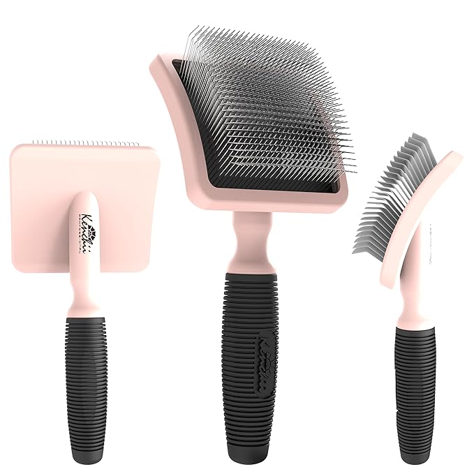 Kenchii Long Pin Slicker Brush for Dogs (Poodles, Doodles, Goldendoodles, Labradoodles), Professional Grooming Brush for Detangling, Fluffing & Dematting, Non-Slip Comfort Handle