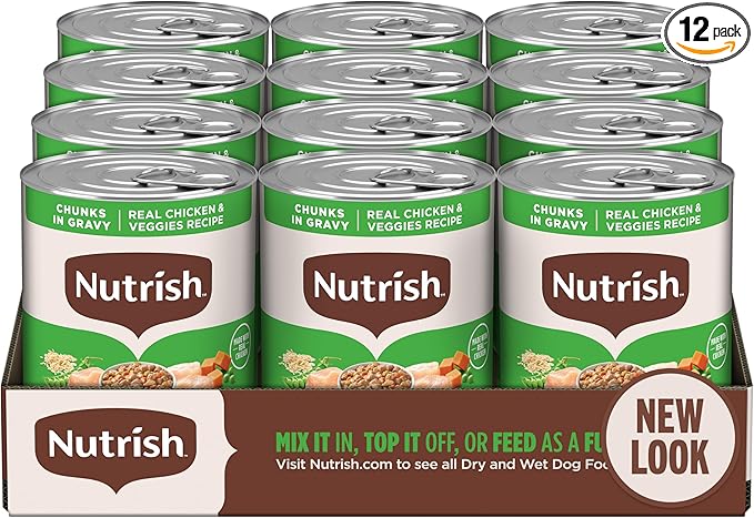 Nutrish Rachael Ray Wet Dog Food Chunks in Gravy Real Chicken & Veggies Recipe, 13 oz. Can, 12 Count