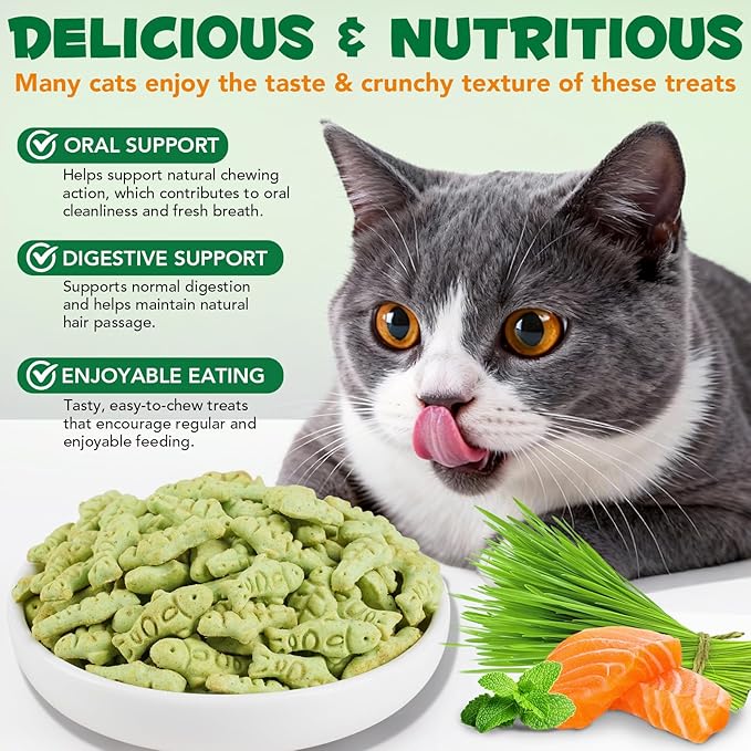 Cat Grass Treats 180g (6.35oz), Catnip Treats for Cats - Hairball Aid & Dental Care Snacks, Natural Fiber for Digestion, Crunchy Teeth Cleaning, No Artificial Additives, All Life Stages