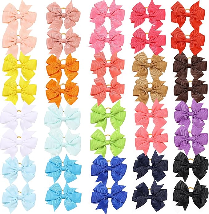 2.5 Inch Small Dogs Hair Barrettes Bows with Rubber Bands,Hair Accessories Bow Pet Grooming Cute Pet Small Hair Bowkno (Style D40pcs)