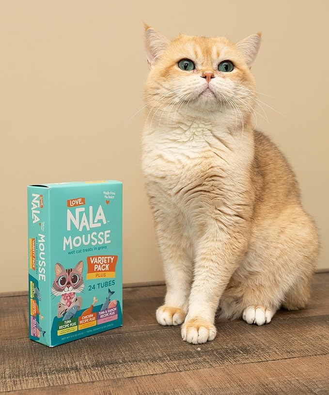 LOVE, NALA Digestive Health Chicken + Prebiotic Mousse Cat Treats – Lickable Squeeze-Up Puree, Topper or Treat – Grain-Free, 24 Pack – Human-Grade Protein, Non-GMO, No Artificial Additives
