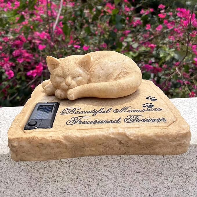 Personalized Cat Memorial Stones Cat Memorial Statue Cat Headstone for Grave Cat Tombstones Pet Loss of Cat Sympathy Gift Home Yard Garden Decor, 8”L x 6.5”W x 3.5”H
