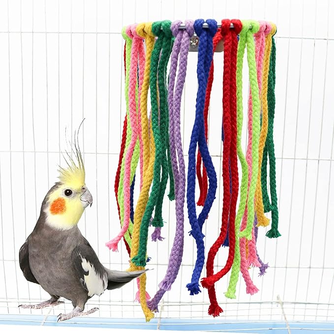 Colorful Cotton Bird Parrot Chewing Toys, Fixable Birdcage Perch Stand Toys, Bird Cage Accessories, Birdcage Decoration, Suitable for Birds Cockatiels Parrot Parakeets Love Birds