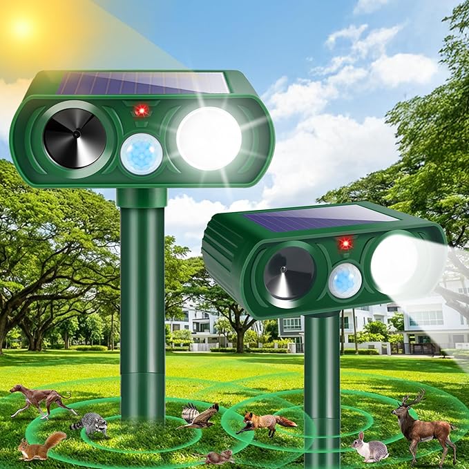 2026 Cat Repellent Outdoor Solar Ultrasonic Animal Repellent Outdoor with Motion Activated Deterrent&LED Flash Lights Deer Repellent Devices to Scare Squirrel Rabbit Raccoon Skunk for Yard Lawn(2Pack)