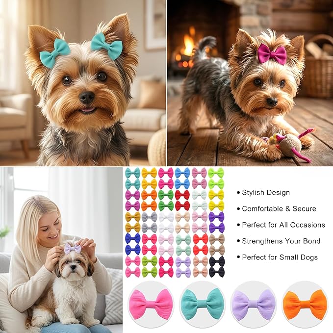 Hair Bows for Small Dog - 2 inch Pet Bowknots 60pcs (30 Pairs) - Puppy Dogs Grooming Hair Accessories - Dog Hair Clips for Yorkie, Maltese, Shih Tzu
