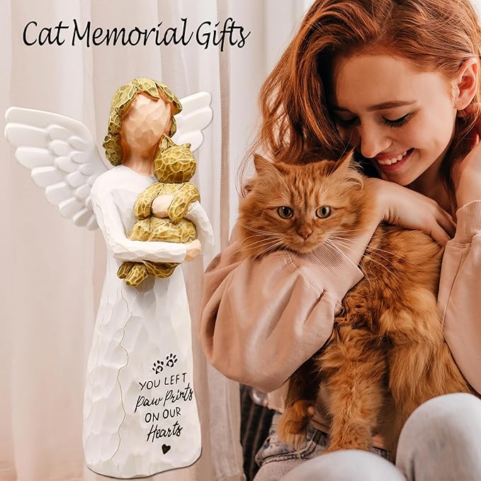 BORLESTA Cat Memorial Gifts, Pet Loss Sympathy Gift, Cat Gifts for Women, Pet Memorial Cats Remembrance Gift, in Memory of Cats Statue Hand-Painted Figurines (Brown)