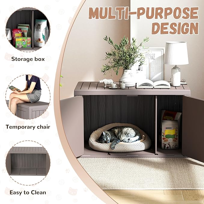 DRATO Outdoor Indoor Cat House, Resin Waterproof & Easy to Assemble Cat Shelter Suitable for Indoor & Outdoor Cats, Sturdy & Durable