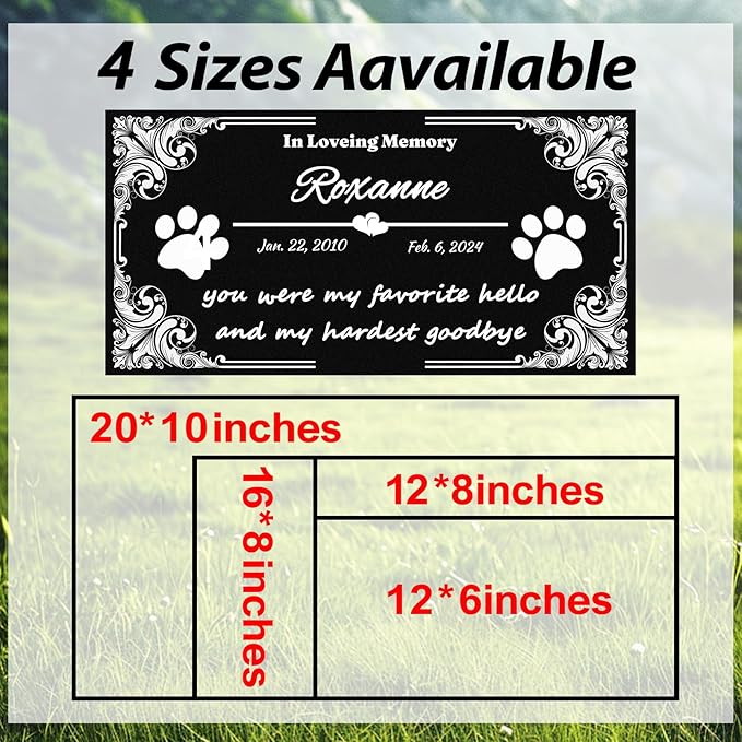 Pet Memorial Stones for Dogs & Cats, Personalized Dog Memorial Plaques for Pet Grave Stones for Outdoor - Cats Headstones, Tombstones for Grave Markers with Photo (Text Only)
