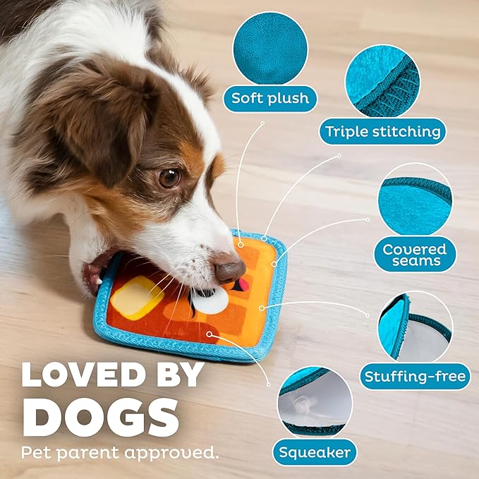 Outward Hound Tough Skinz Durable Squeaky Dog Toy with Two Tough Layers, Waffle, Multicolor, Small