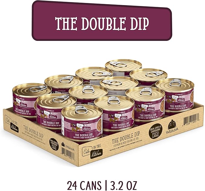 Weruva Cats in The Kitchen, The Double Dip with Chicken & Beef Au Jus Cat Food, 3.2oz Can (Pack of 24)