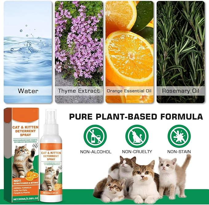 2 Pack Cat Deterrent Spray, Nature Cat Repellent Sprays for Indoor, Non-Toxic, Anti Scratch Spray for Cats and Kittens, 200ml Cat Deterrent Spray for Furniture, Protect Sofa, Rug.