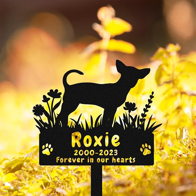 Personalized Chihuahua Dog Memorial Grave Marker, Custom Chihuahua Dog Memorial Garden Stake Metal Grave Marker Engraved Sign, Customized Dog Memorial Stake Dog Cemetery Marker