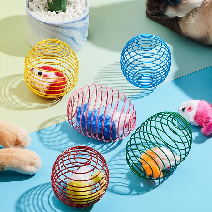Jecery 5 Pcs Cat Spring Balls Toys Stretchable Rolling Balls Colorful Playful Coils Interactive Action Toy Caged Rats for Kitten Pet Supplies (Mouse,Bright Color)