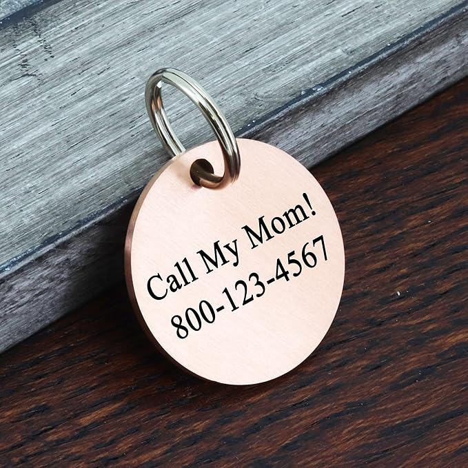 Ultra Joys Cat ID Tag Personalized Pet Tags, Durable Stainless Steel Small Pet Mini Dog Cat Tag Lightweight -Round Tag in Gold