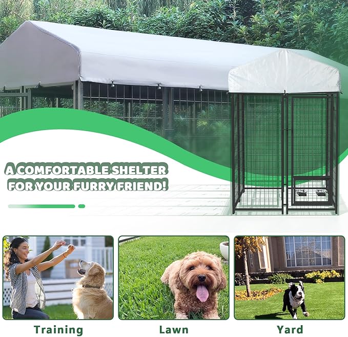 LEMBERI 4x4x6 FT Outdoor Dog Kennel for Large Dogs, Heavy Duty Welded Wire Steel Dog Playpen Fence with Secure Lock, Pet Pen with UV-Resistant Waterproof Roof Cover for Outside