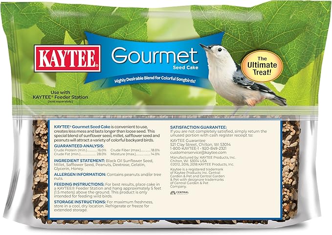 Kaytee Wild Bird Gourmet Seed Cake for Cardinals, Chickadees, Juncos, Titmice, Woodpeckers and More, 2 Pounds, 4 Count